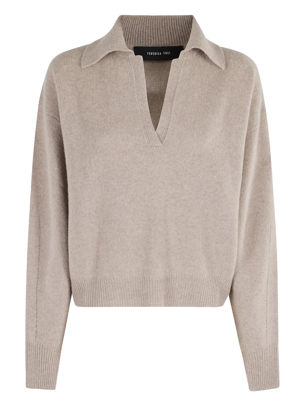 Federica Tosi Geribbelde trui met polokraag Beige