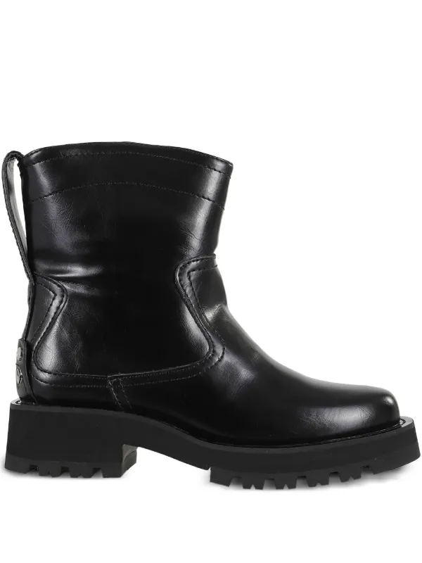 Ganni Leather Stitched Boots in Black
