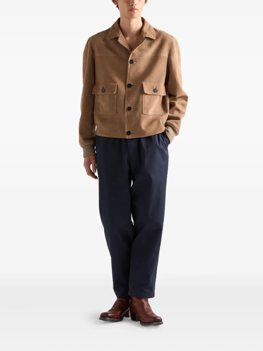 Prada Suède jack met opgestikte zak Beige