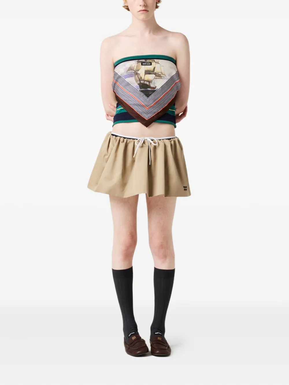 Miu elasticated-waist miniskirt Beige