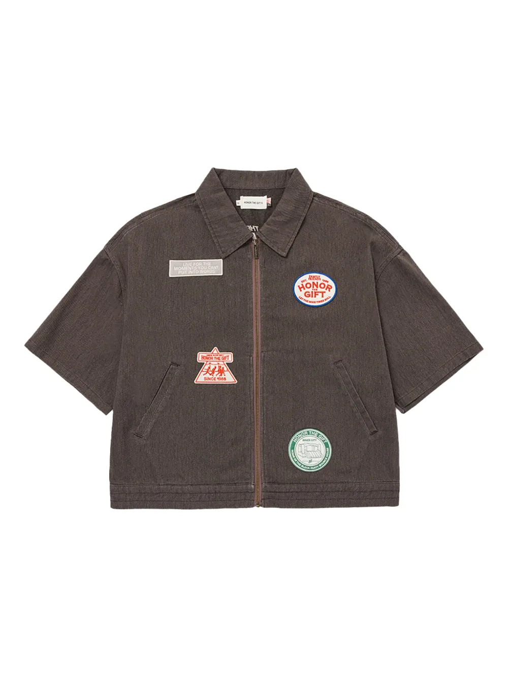 twill zip-up shirt