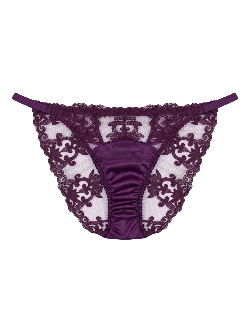 Fleur Of England Cecilia Lace-trimmed Satin Briefs In Purple