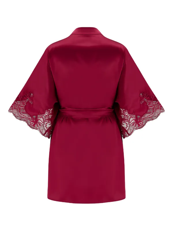 Fleur Of England Lace-trimmed Silk Women Robe - Red