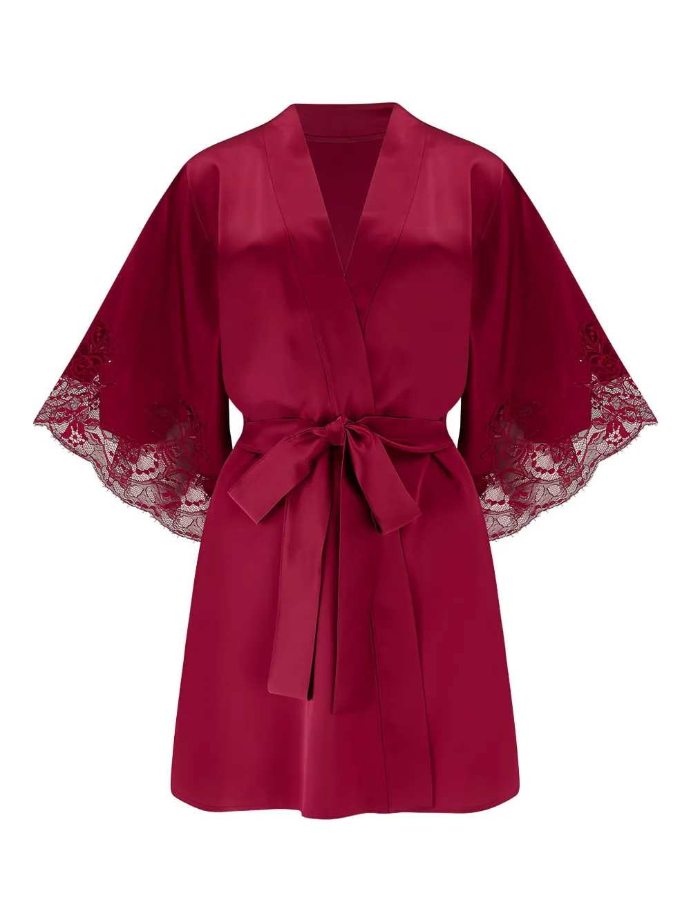 Fleur Of England Zijden badjas met kanten afwerking Rood