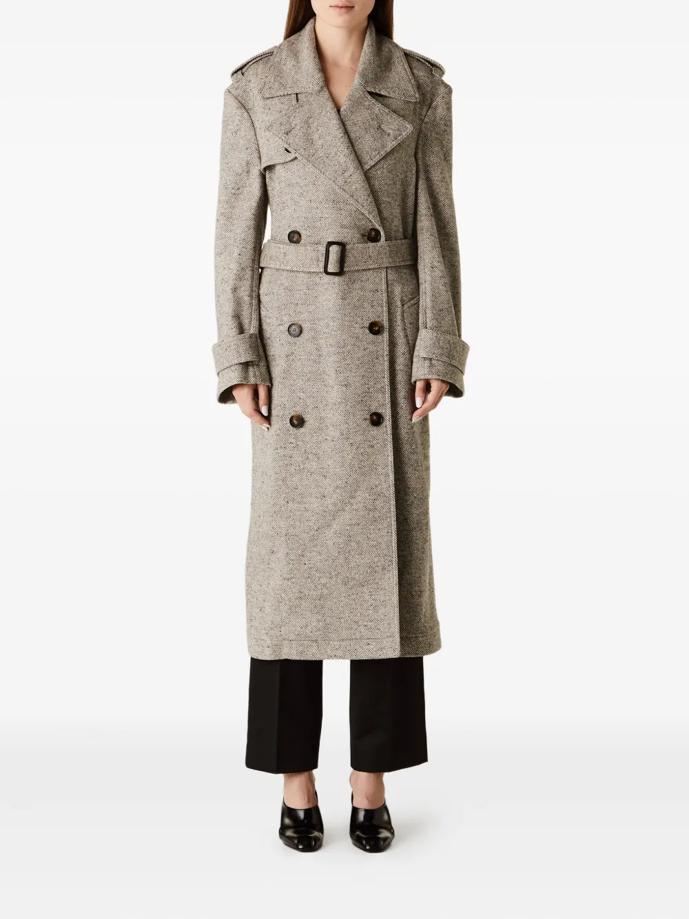 Stella McCartney herringbone belted coat Beige