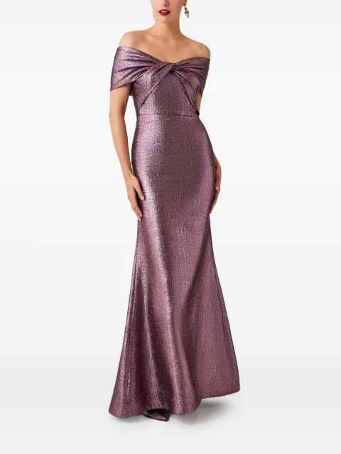 Teri Jon off-shoulder twist-front gown
