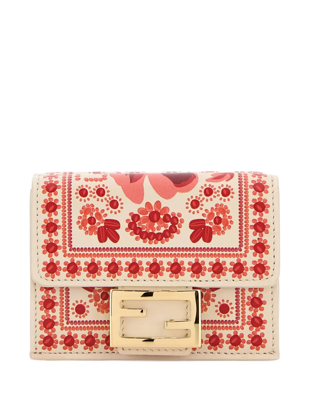 FENDI floral-printed leather wallet Beige