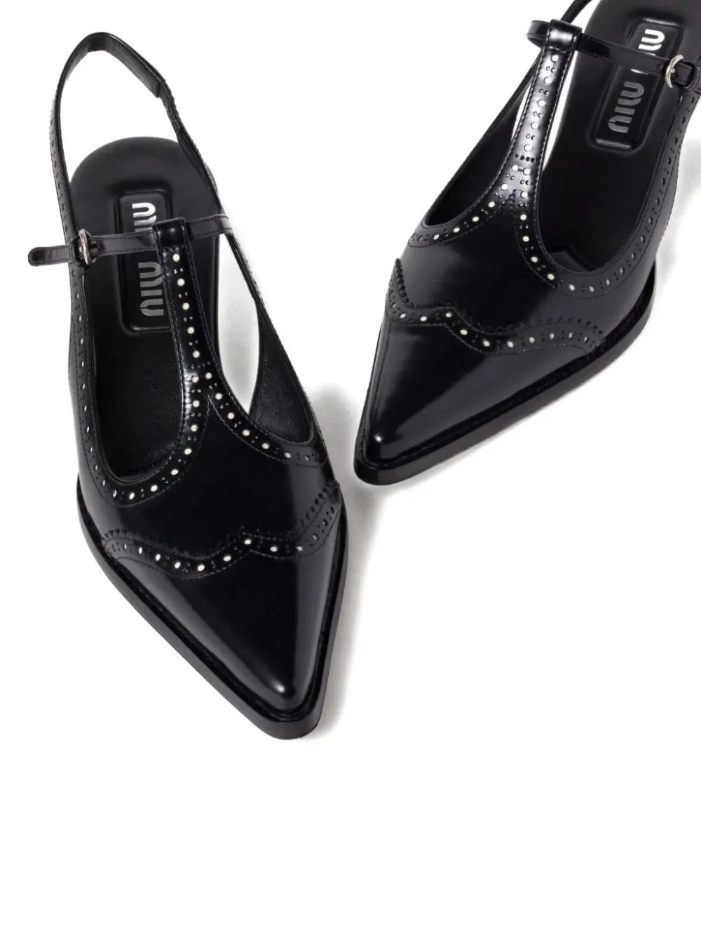 Miu Leren pumps met T-bar Zwart