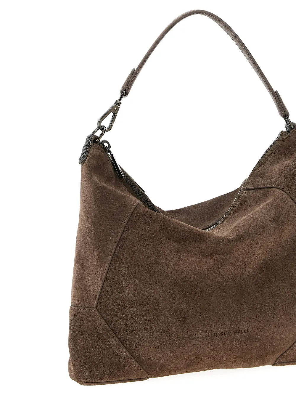 Brunello Cucinelli Schoudertas met vlakken en rits Bruin