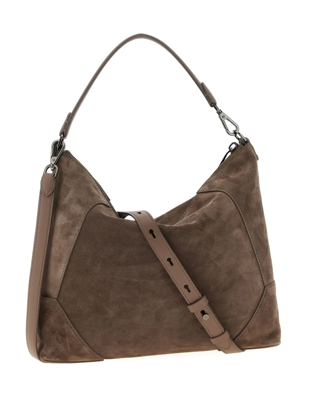 Brunello Cucinelli panelled top-zip shoulder bag - ブラウン Brunello Cucinelli panelled top-zip shoulder bag - ブラウン