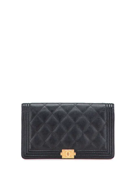 CHANEL Pre-Owned 2018 Quilted Caviar Boy Yen Wallet long wallets