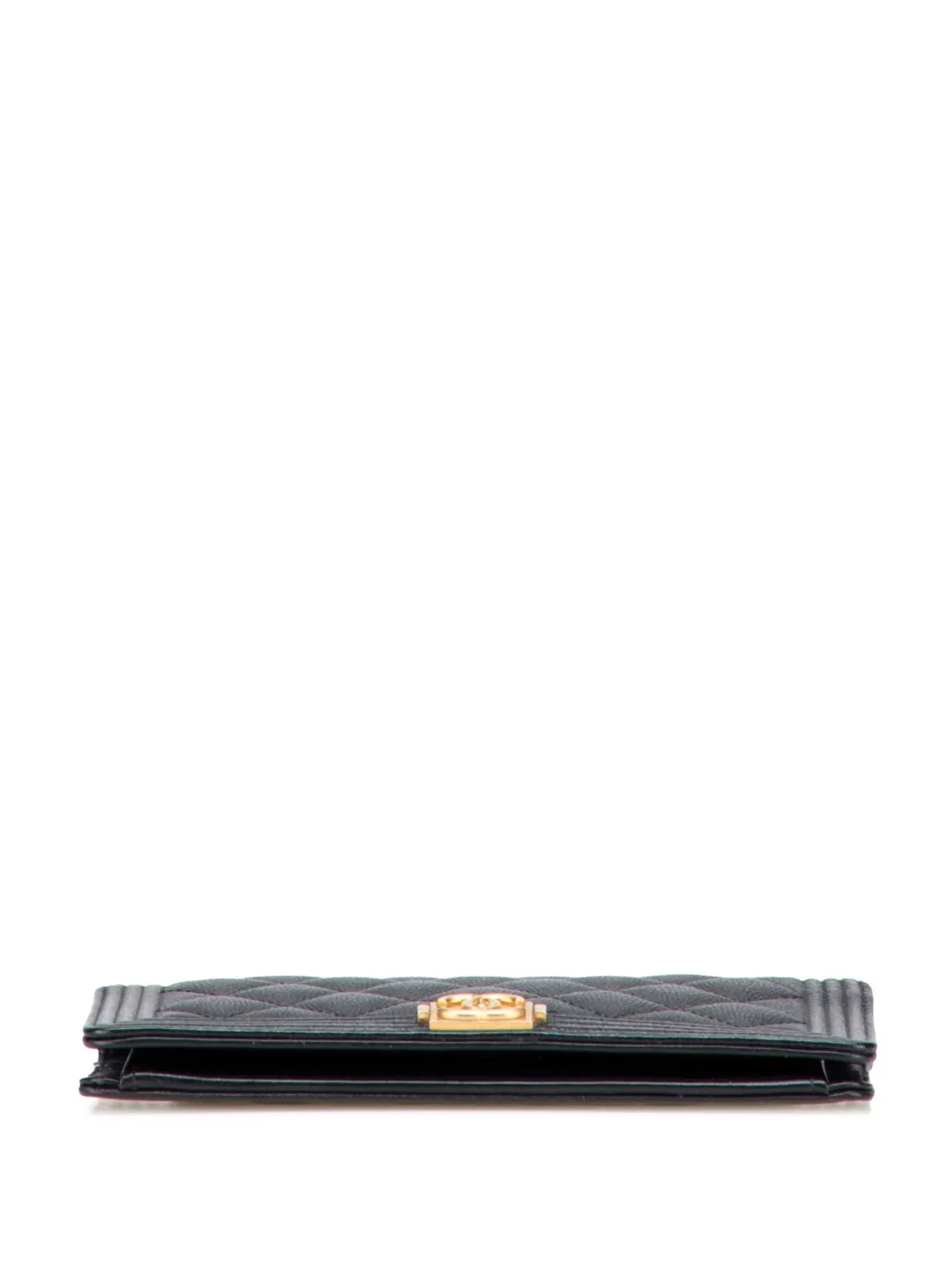 Pre-owned Chanel 2018 Quilted Caviar Boy Yen Wallet Long Wallets In Black