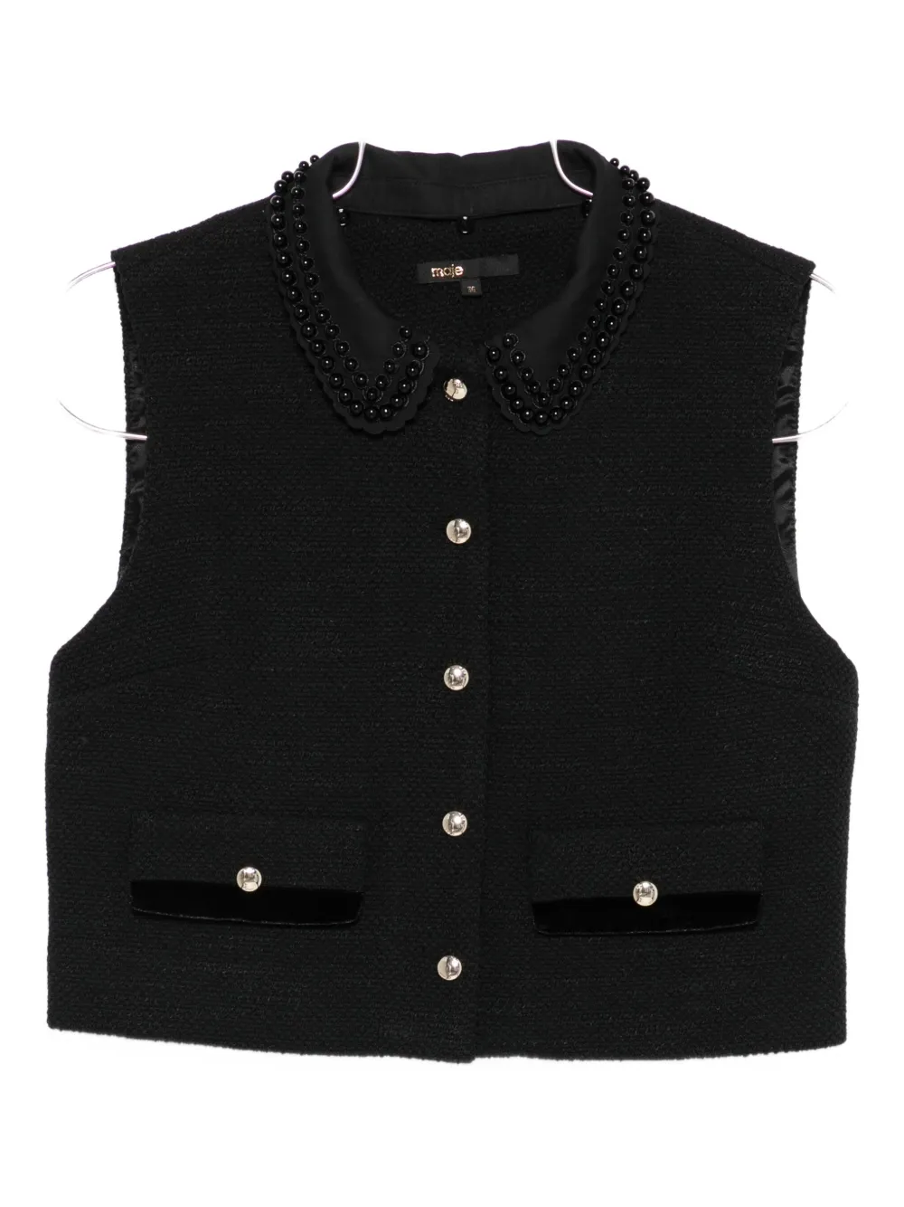 Maje beaded-collar pocket top - Nero