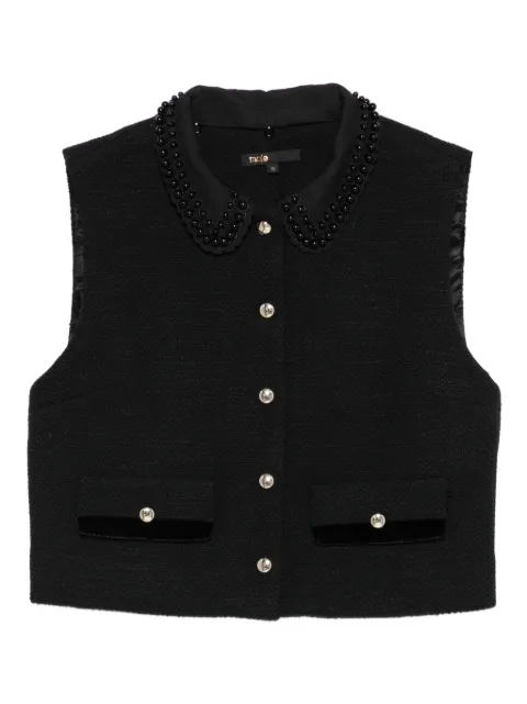 Maje beaded-collar pocket top