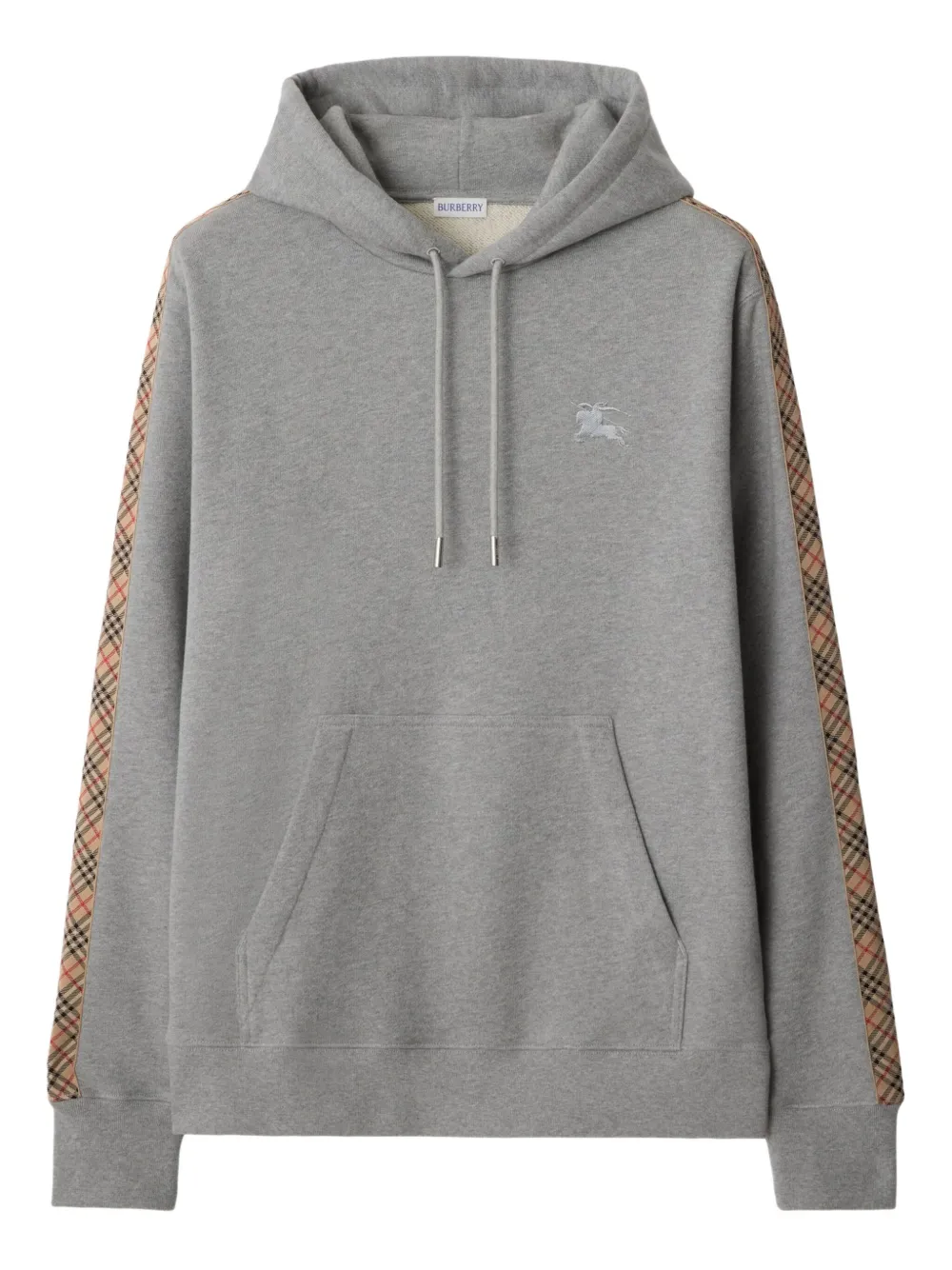 Burberry check-trimmed cotton hoodie Grijs