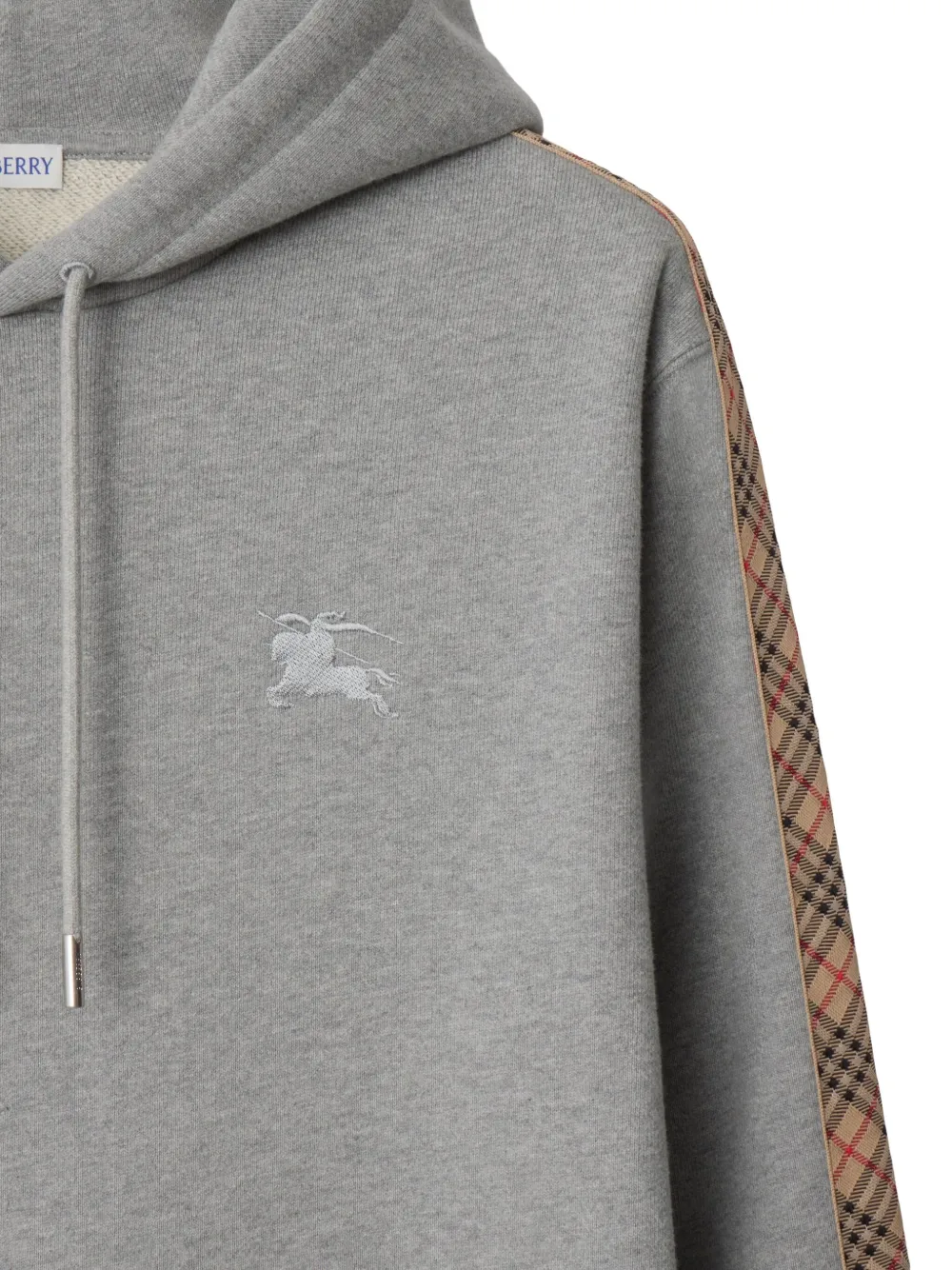 Burberry check-trimmed cotton hoodie Grijs