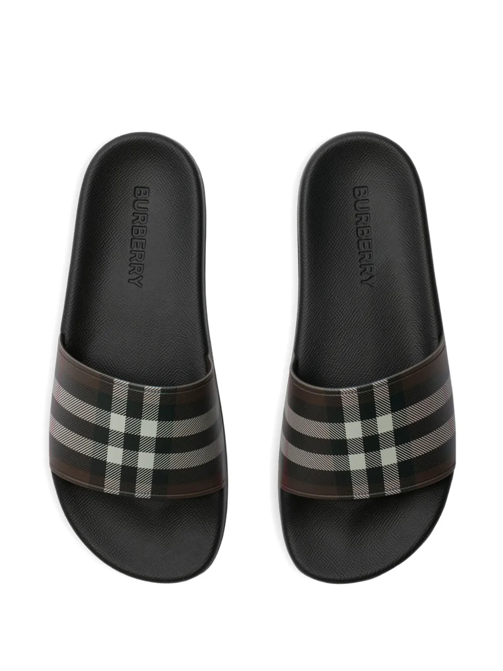 Burberry Check-print Flat Slides In Brown