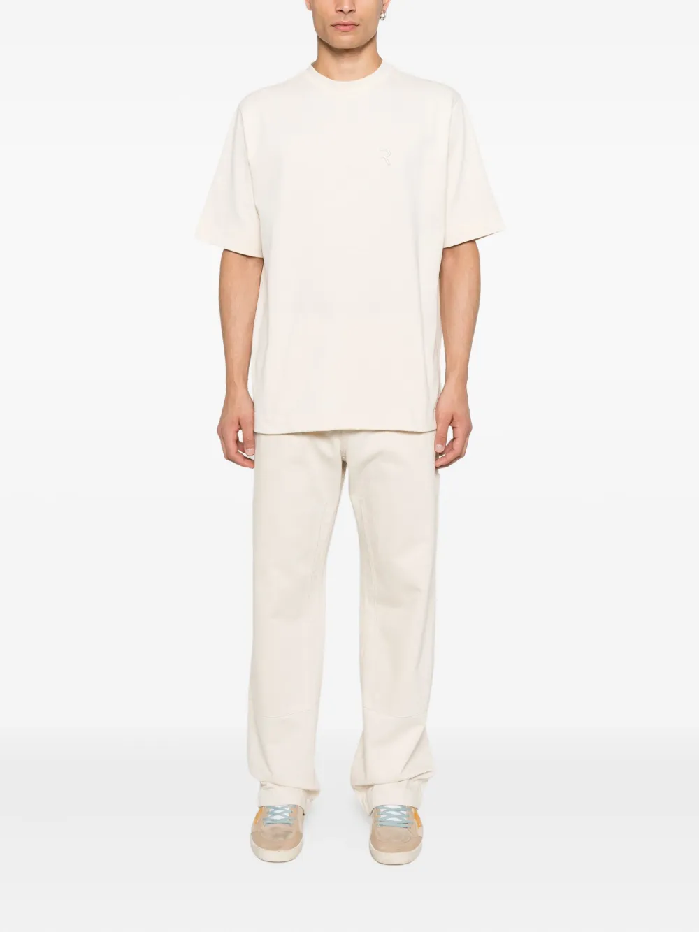 Rhun T-shirt met geborduurd logo - Beige