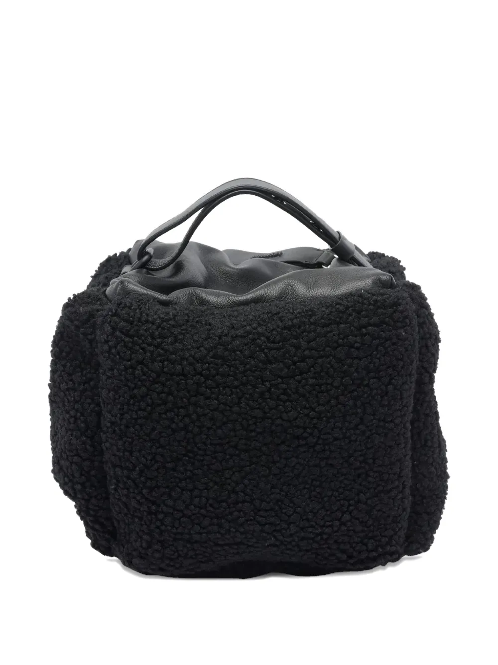 Vic Matie leather-trimmed teddy-panel tote bag - Zwart