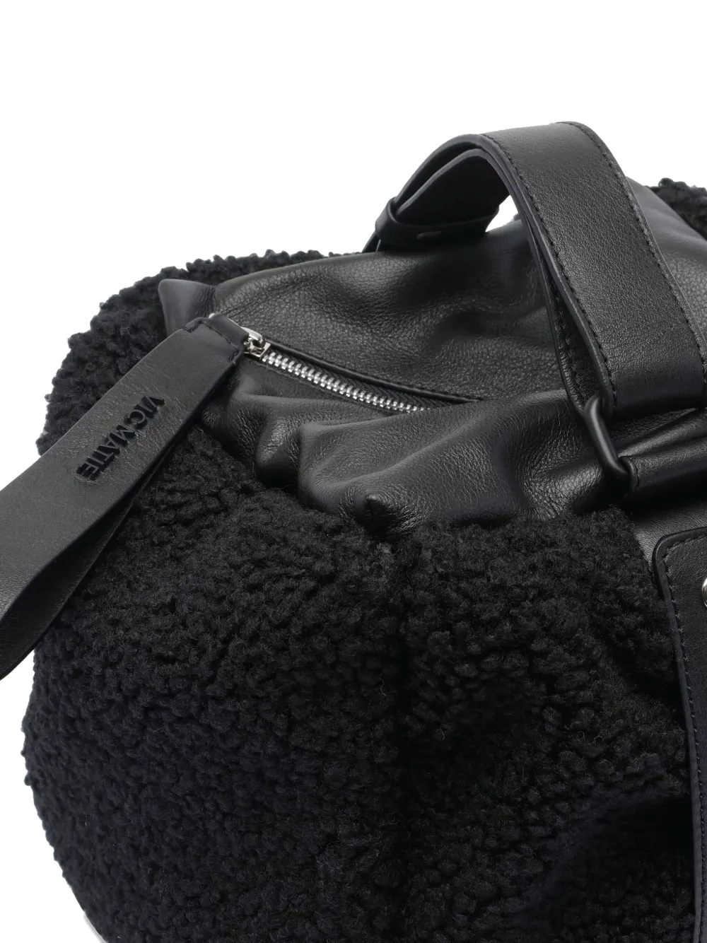 Leather-Trimmed Teddy-Panel Tote Bag