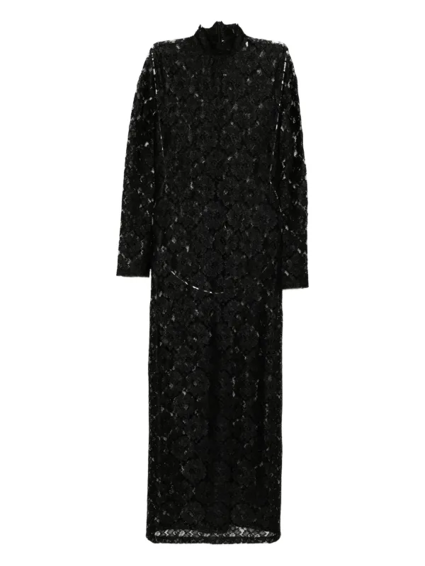black turtleneck lace dress Backless Black Lace Long Sleeve Turtleneck Dress Seduction S / Black