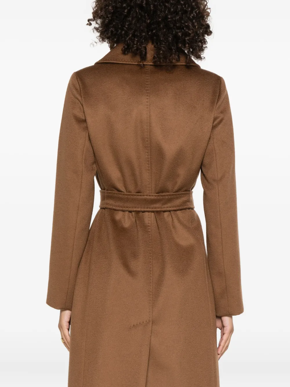 Max Mara Collar Coat With Belted Waist And Pockets In Brown