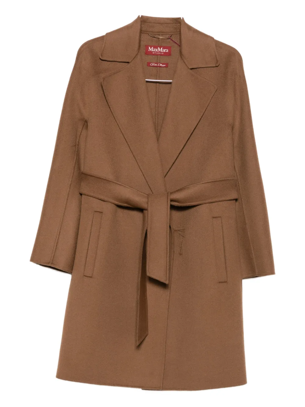 Max Mara Collar Coat With Belted Waist And Pockets In Brown