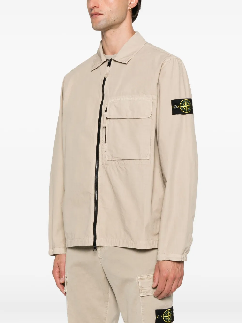 Stone Island zip-front patch-pocket jacket Beige