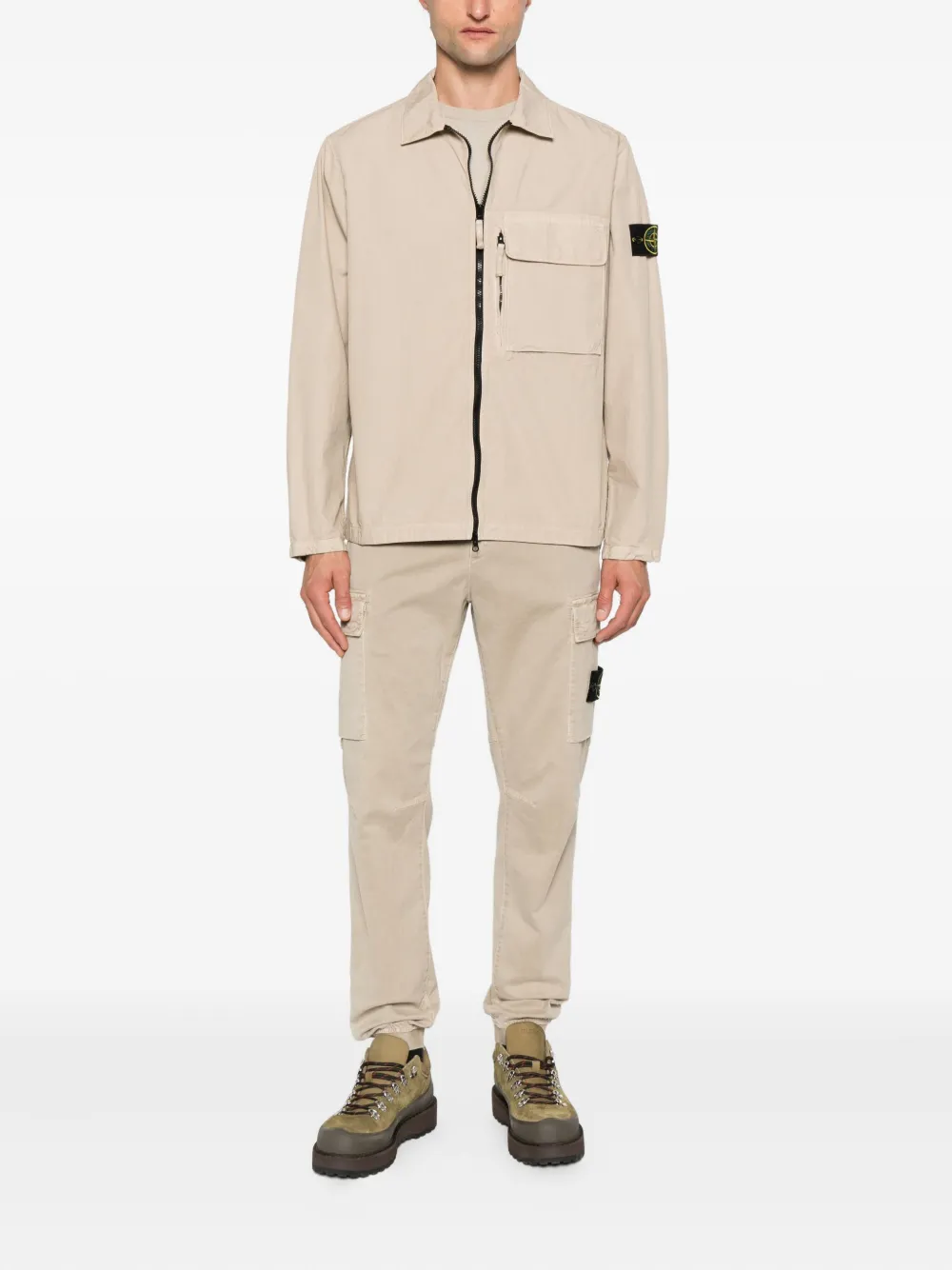 Stone Island zip-front patch-pocket jacket Beige