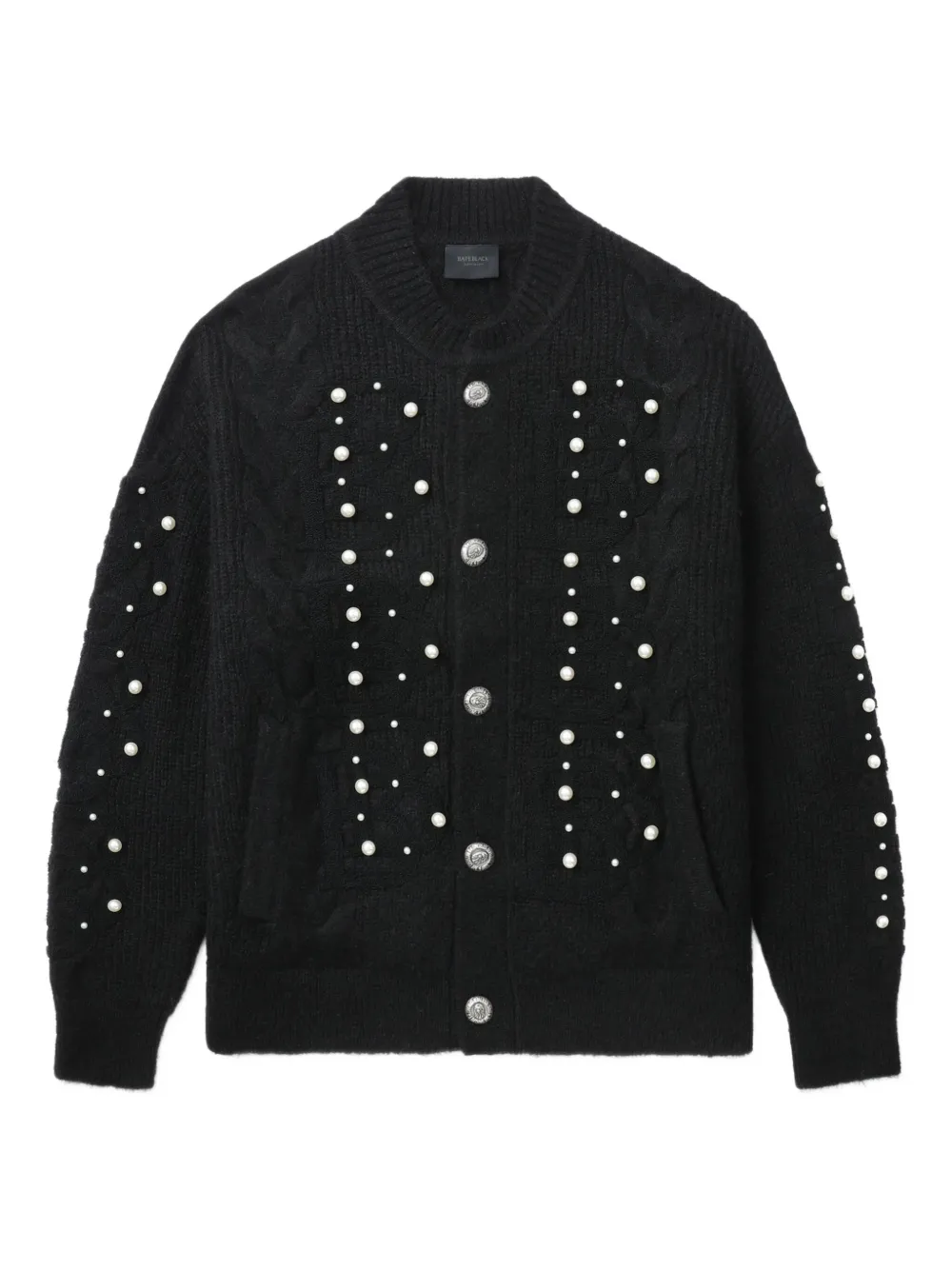 Bape Embellished Cable-knit Cardigan In Black