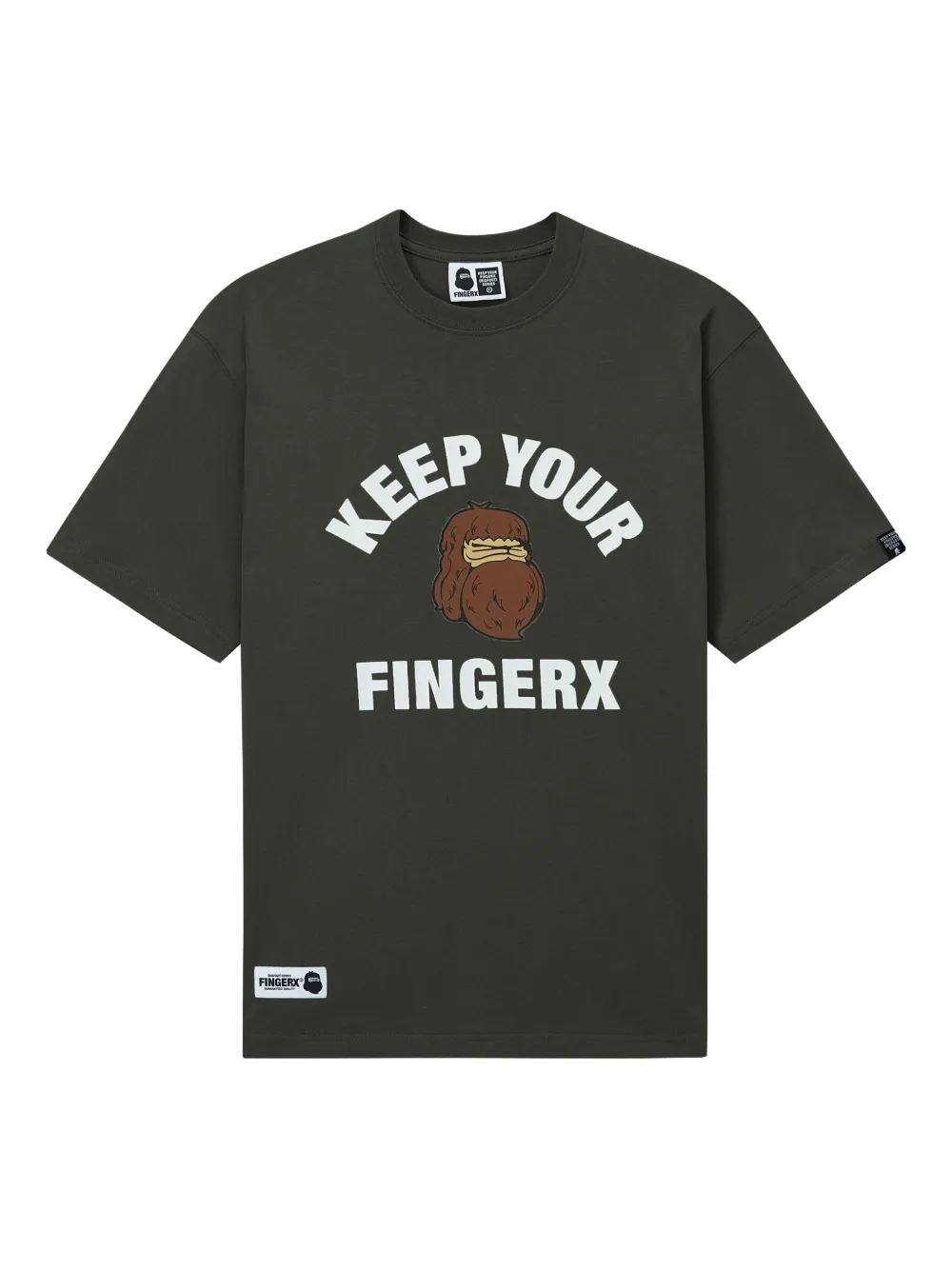 FINGERCROXX logo-graphic crew-neck T-shirt | Green | Image 1