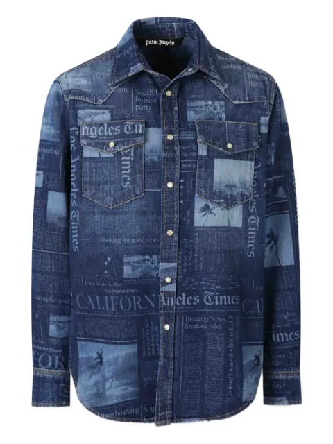 Palm Angels camisa vaquera con periódico estampado