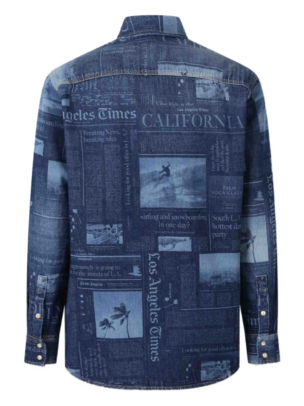 Palm Angels newspaper-print denim shirt Blauw