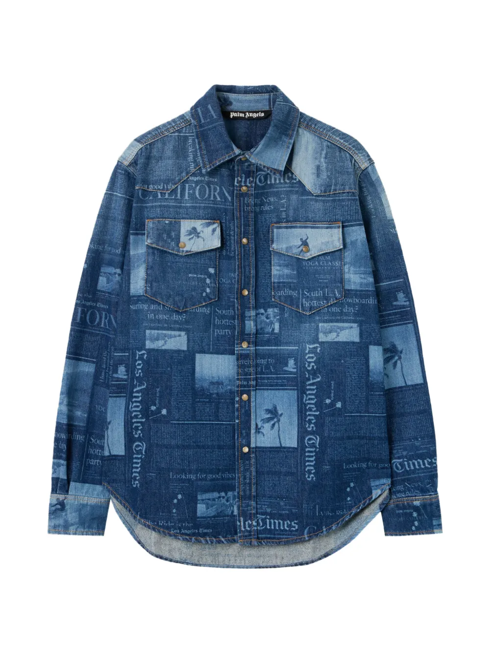 Palm Angels newspaper-print denim shirt - Blue
