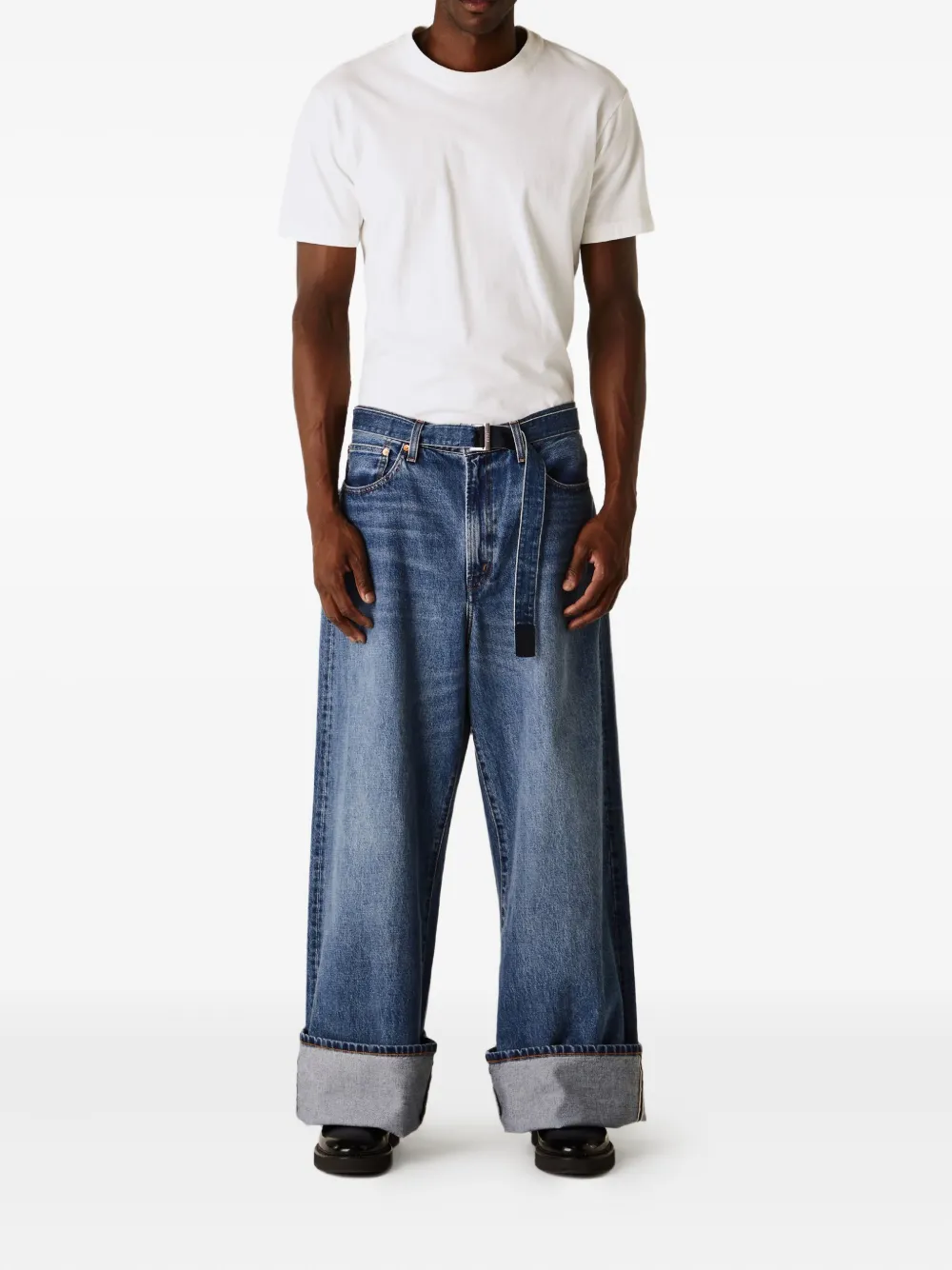 Sacai belted wide-leg jeans - Blauw