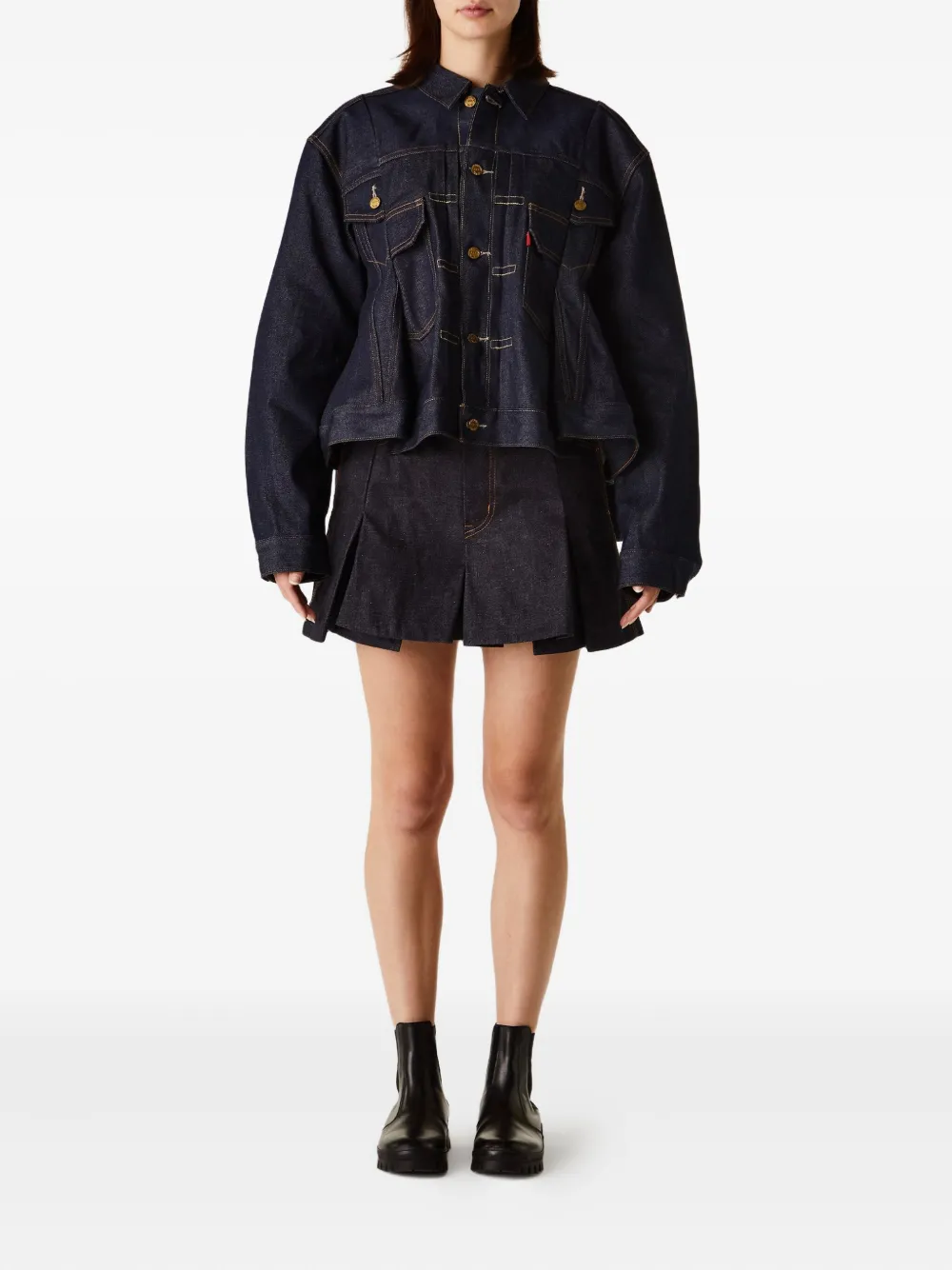 sacai x Levi's pleated denim jacket Blauw