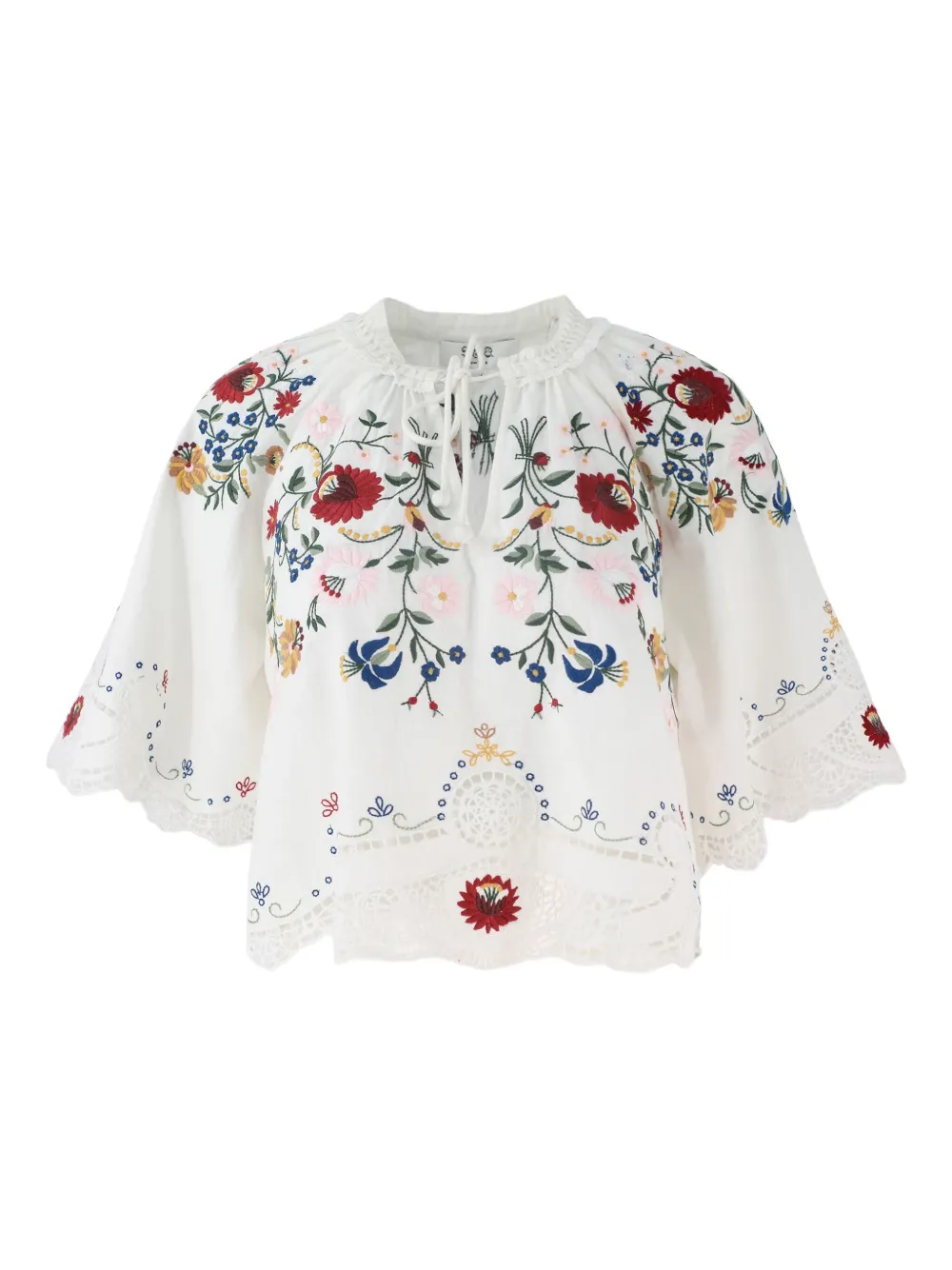 Sea embroidered eyelet blouse Wit