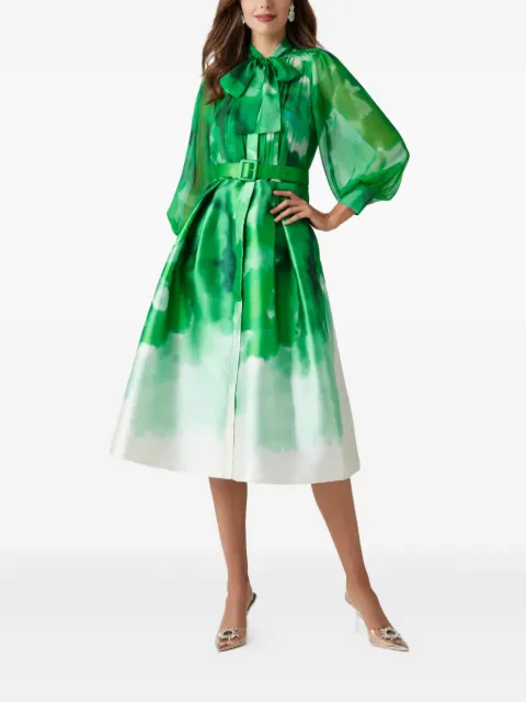 Teri Jon belted abstract-print dress