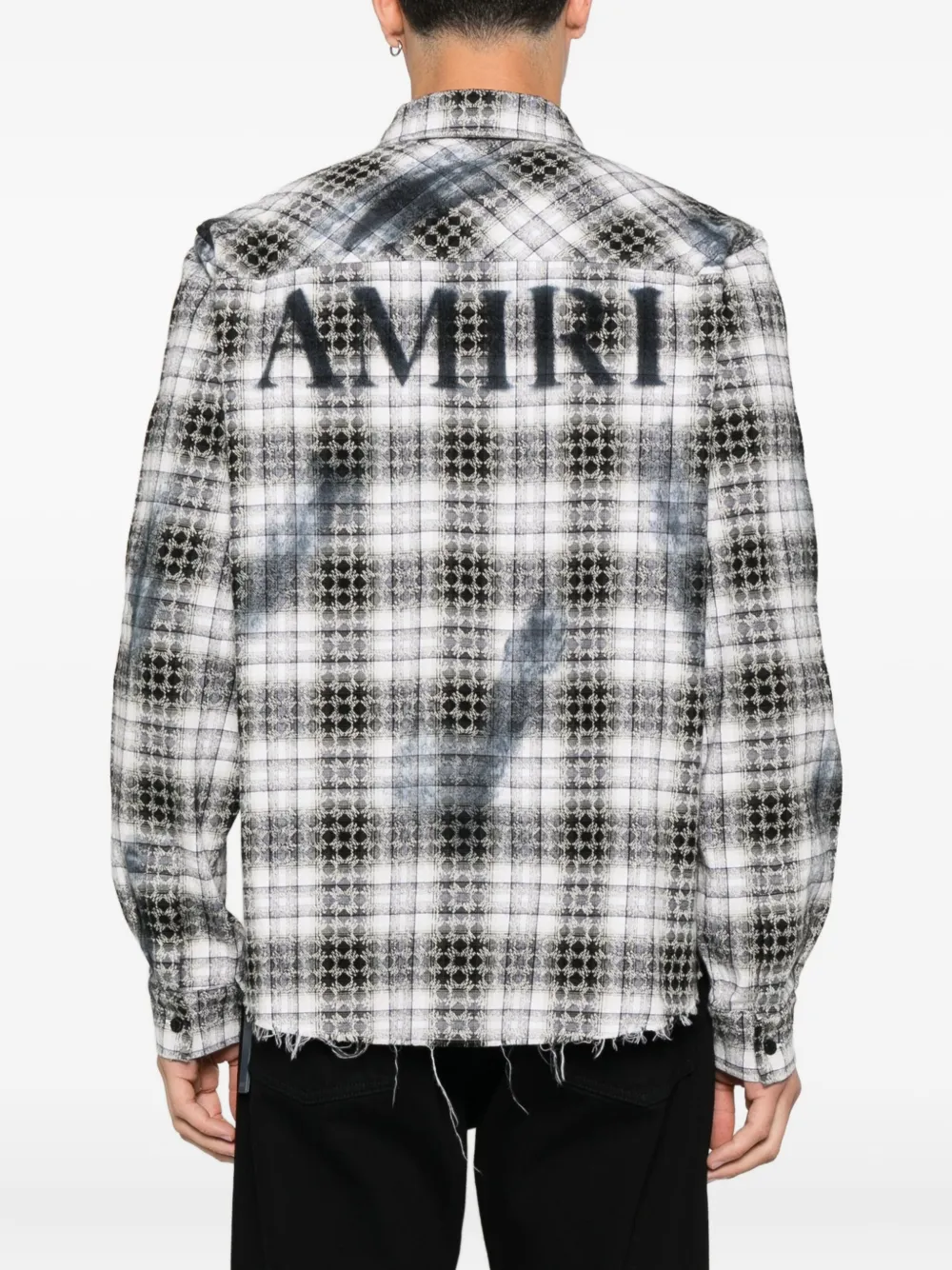 Amiri Ma Quad Bleach Splatter Flannel Button-up Shirt In Gray