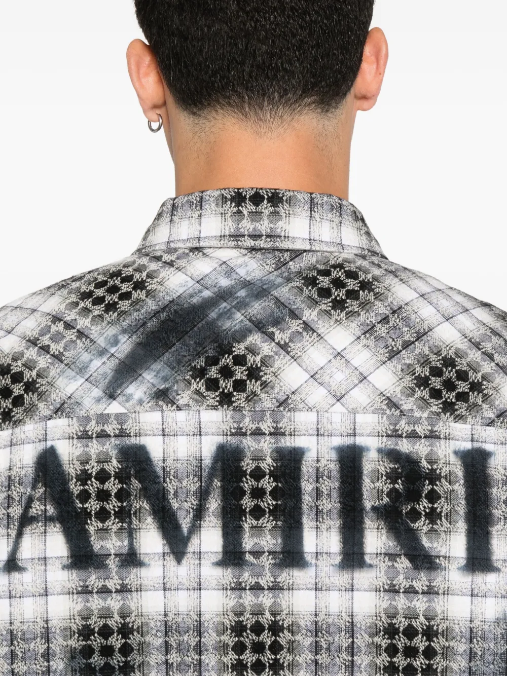 Amiri Ma Quad Bleach Splatter Flannel Button-up Shirt In Gray