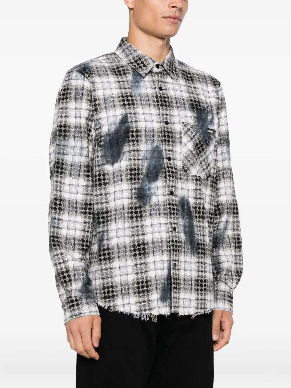 Amiri Ma Quad Bleach Splatter Flannel Button-up Shirt In Gray