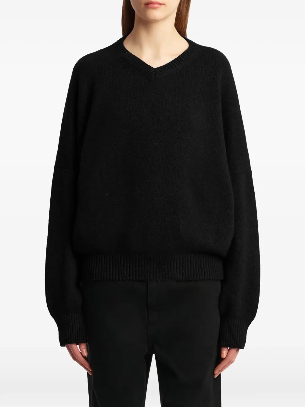 KHAITE Wolfe Cashmere Sweater in Black, view 3