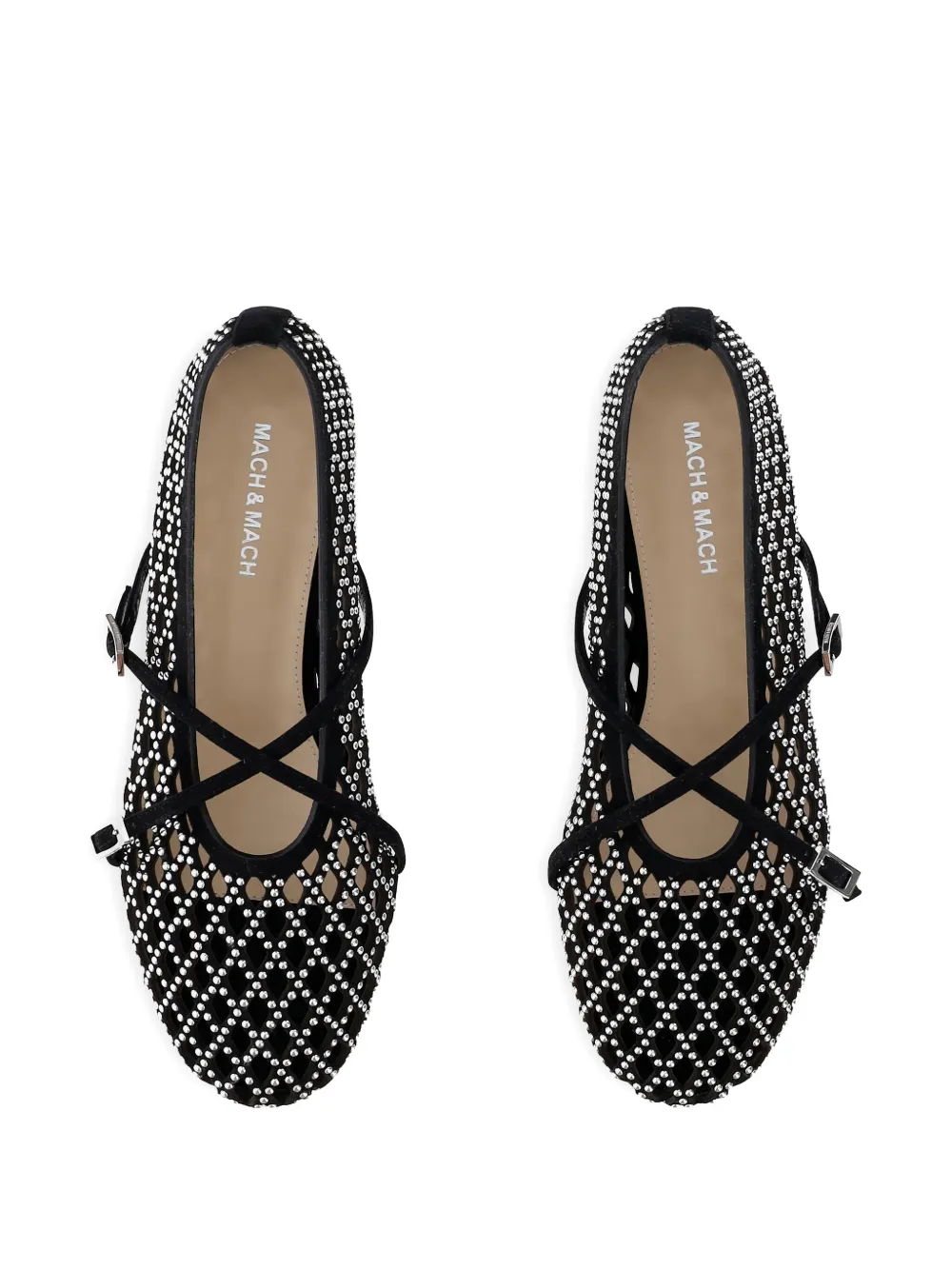 MACH & MACH embellished leather ballet flats Black