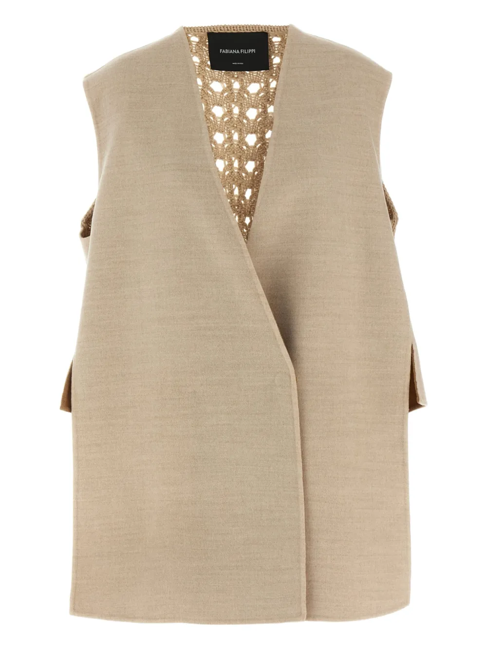 Fabiana Filippi Tricot Wool Vest Gilet Beige In Brown