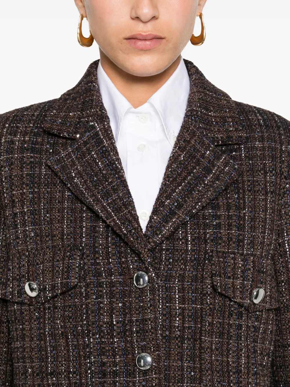 Maje Tweed blazer verfraaid met pailletten Bruin