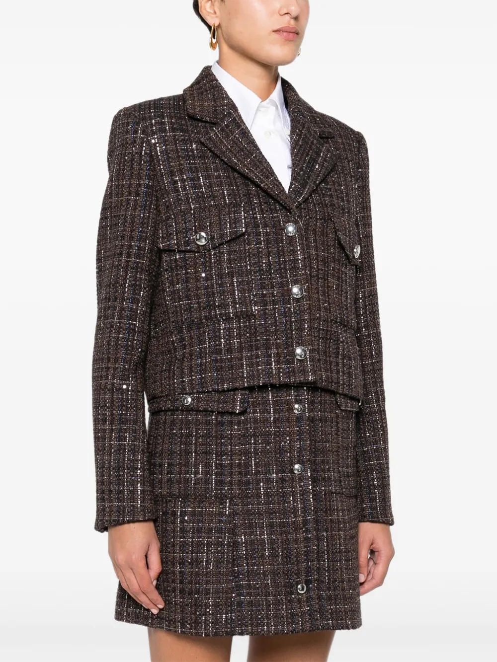Maje Tweed blazer verfraaid met pailletten Bruin
