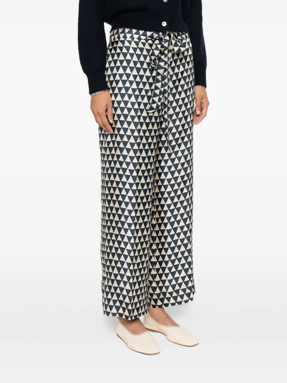 Max Mara Zijden broek met driehoekig patroon Beige