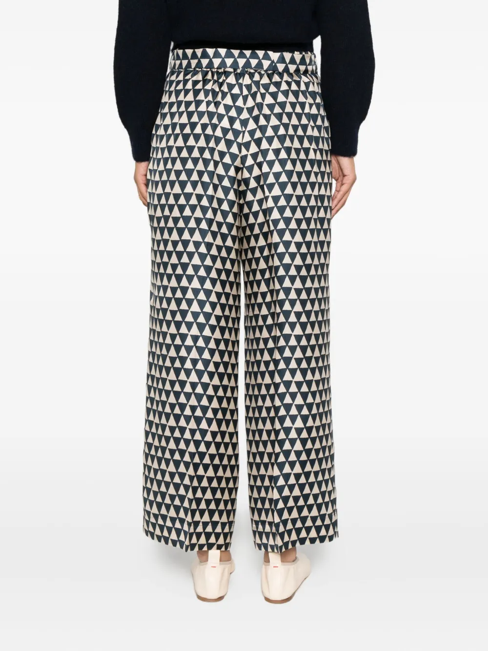 Max Mara Zijden broek met driehoekig patroon Beige