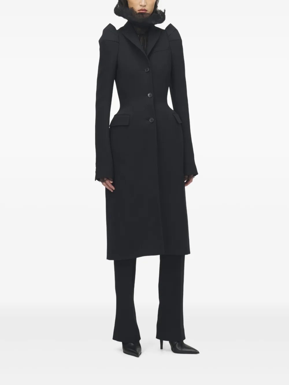 Alexander McQueen padded-shoulder coat - Zwart
