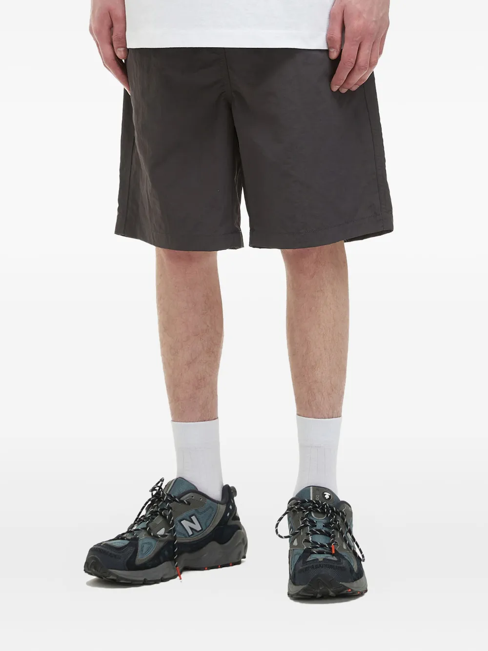 Fingercroxx Drawstring Logo-patch Shorts In Gray